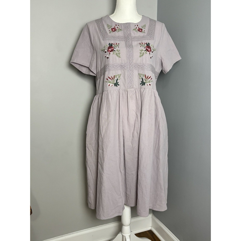 NWT Petal Lush Women Floral Midi Dress Purple Embroidered Lace Cotton Cottage M